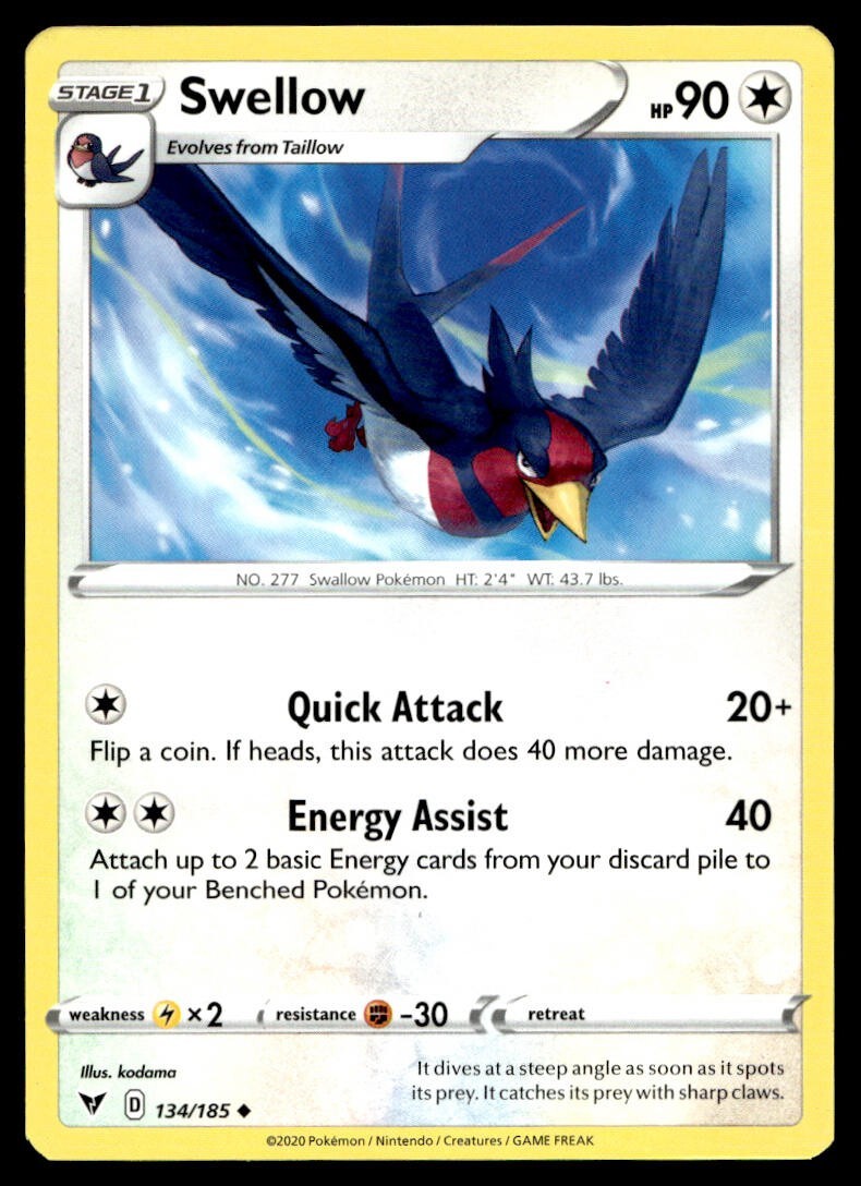 Swellow 134/185 Pokemon Card Vivid Voltage Uncommon 90 HP Near Mint H57 