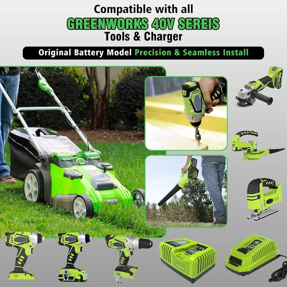 40V 8.0Ah 适用于 Greenworks G-MAX 锂电池 29472 29462 29252 20202 或充电器 — 第 3/4 张图片
