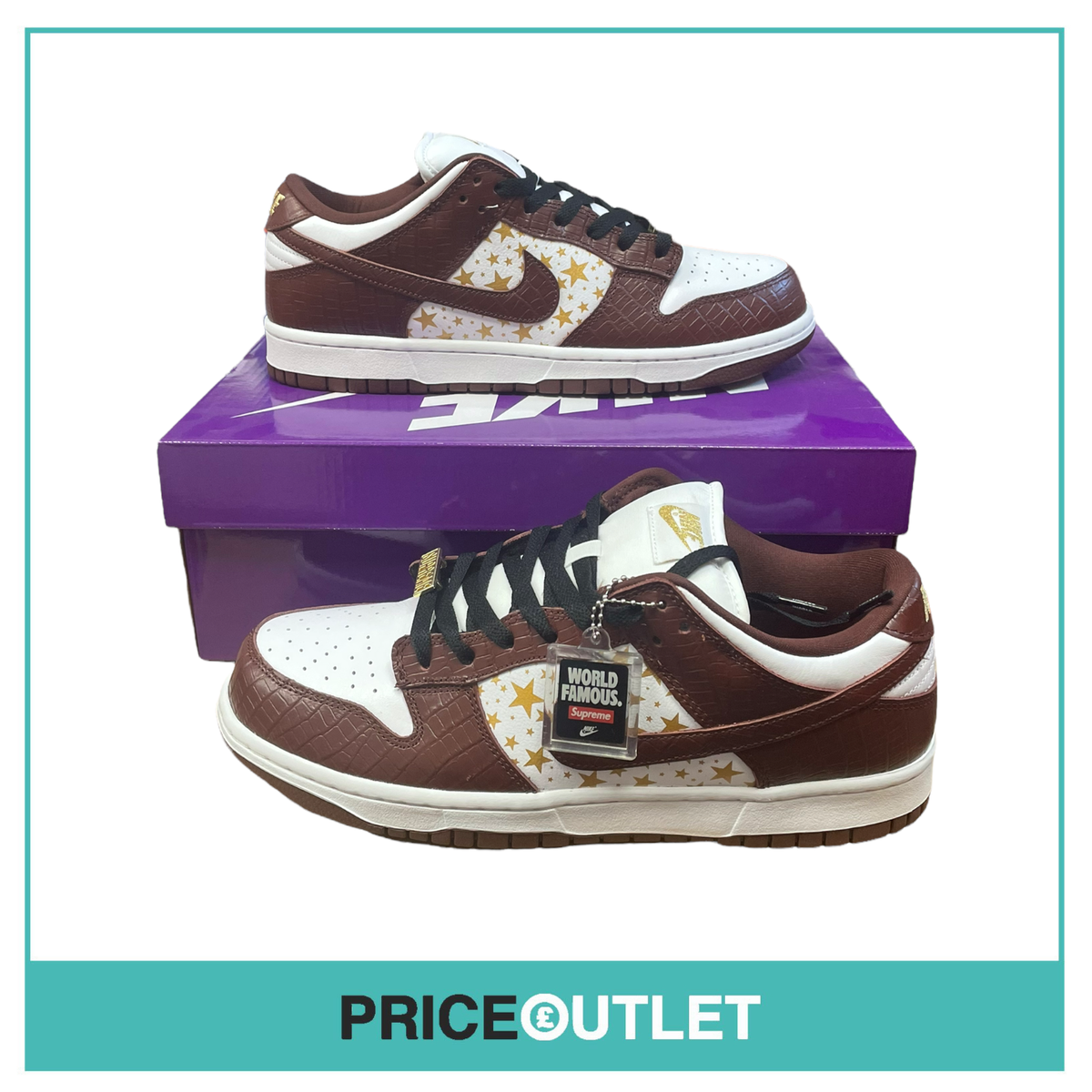 supreme x nike sb dunk low stars barkroot brown