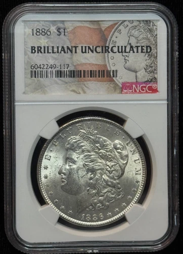 1886 - Morgan Silver One Dollar S$1 NGC Brilliant Uncirculated Coin - 117