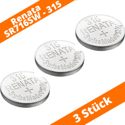 3 x Renata 315 Uhren-Batterie Knopfzelle SR716SW SR67 Silberoxid Blisterware