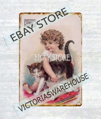 1880s James Pyle's Pearline girl cat metal tin sign home kitchen wall hanging
