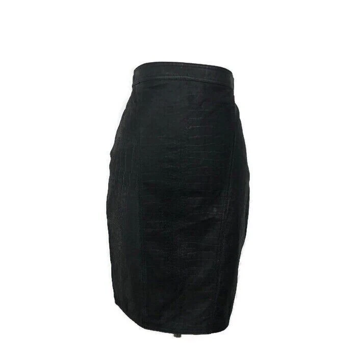 Falda de cuero vintage Greg Adams para mujer talla 9 10 cintura alta negra estampada Foto 4 de 4
