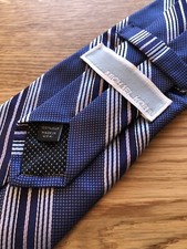 Michael Kors 100% Silk Woven Mens Tie Blue Stripe - MADE IN USA 59” L, 3.5” W