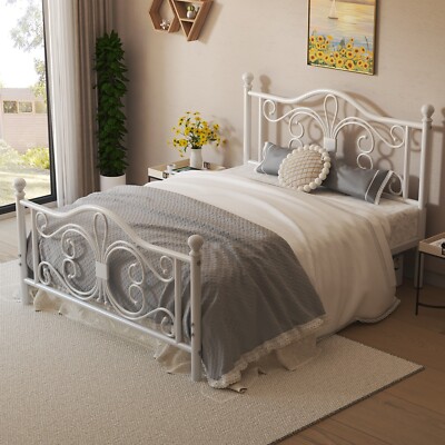 Bed Frame with Butterfly Pattern Design Headboard and Footboard