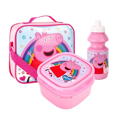Peppa Pig Rainbow Children's Kids Girls Character Lunch Bag Set