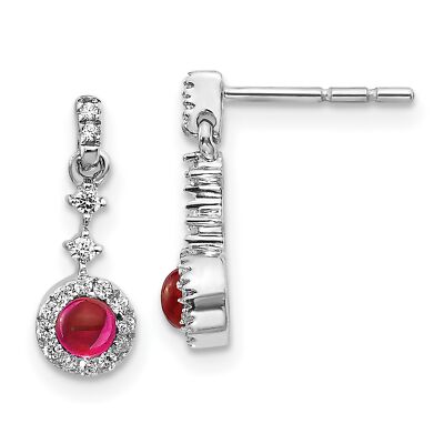 Ohrringe 14 Karat Weißgold Diamant und Cabochon Rubin