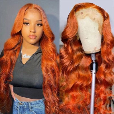New 13x4 Body Wave Orange Ginger Lace Front Wigs Human Hair for Women 13x6 Hd