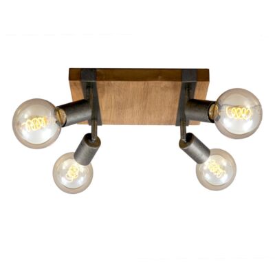 4 Wege Decken Leuchte Strahler Lampe Retro Wohnzimmer verstellbar schwarz & Holz