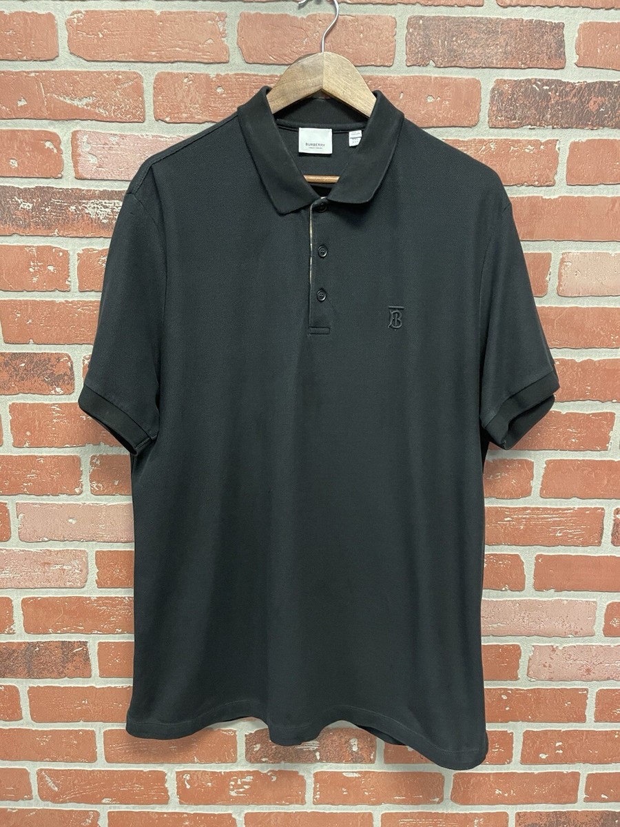 Size XXL Burberry Men's Black Polo T-Shirt Button Collar 100
