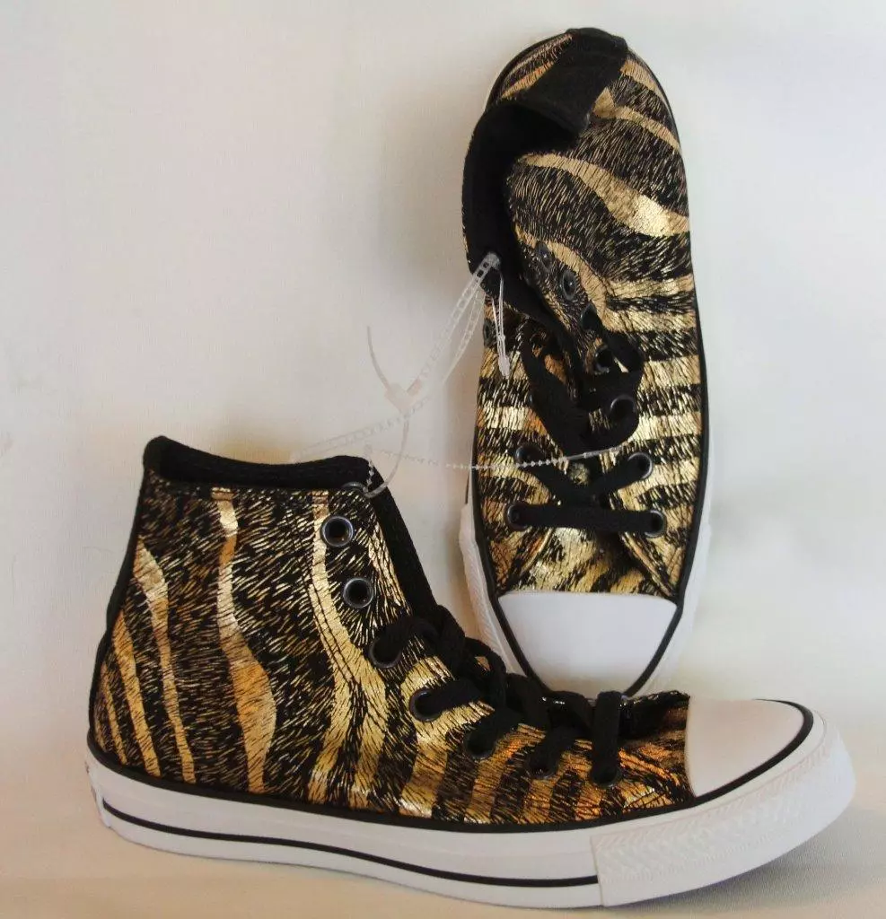 Converse Gold Foil Black ZEBRA Stripes Animal Safari HI TOP Shoes Wms DISC eBay