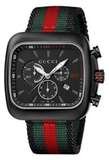 RARE Genuine GUCCI Coupe 44mm Chronograph Square Black Dial Mens Watch YA131202