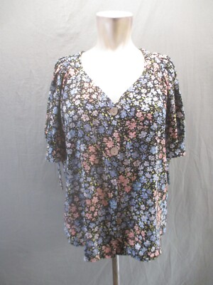 Lauren Conrad Size S Womens Floral Short Sleeve Button Up Oversized Blouse 536