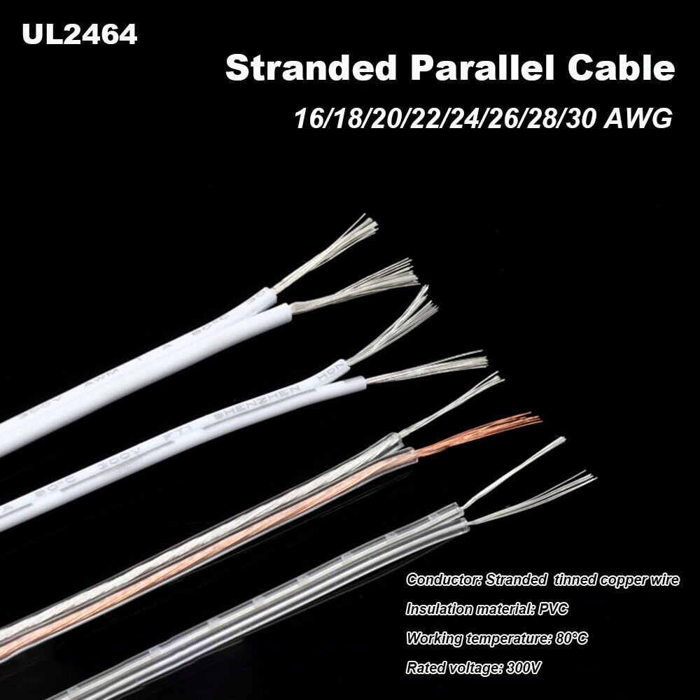 2 Core Stranded Parallel Cable Equipment Hook up Wire Lamp Wires  18/20/22/28 AWG