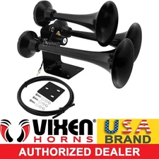 VIXEN HORNS TRAIN AIR HORN 3 TRUMPETS BLACK FOR TRUCK/CAR/SUV LOUD SOUND DB 12V