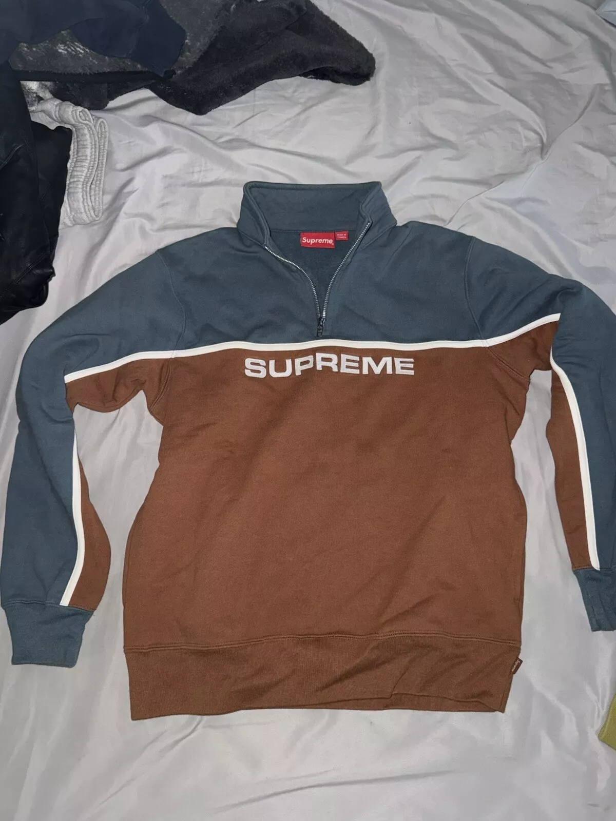 Sweat Supreme 2 tons demi zip rouille sarcelle taille FW17 homme occasion