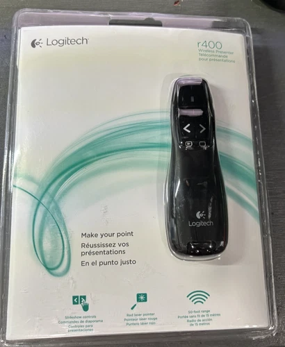 New Logitech R400 Wireless Red Laser Presenter Remote Pointer USB