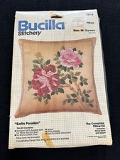 Vintage Bucilla Satin Peonies Pillow Cover Kit 49119 Flowers Square