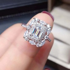 Anello di Fidanzamento Doppio Alone Diamante VVS1/D Creato in Laboratorio 2Ct Oro Bianco 14K Fn