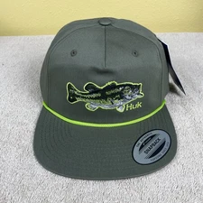 Huk Baseball Cap Yupoong Snapback Green Rope Brim Fish Logo NEW WITH TAGS
