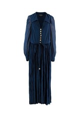 Chanel Navy Blue Plisse Belted Dress