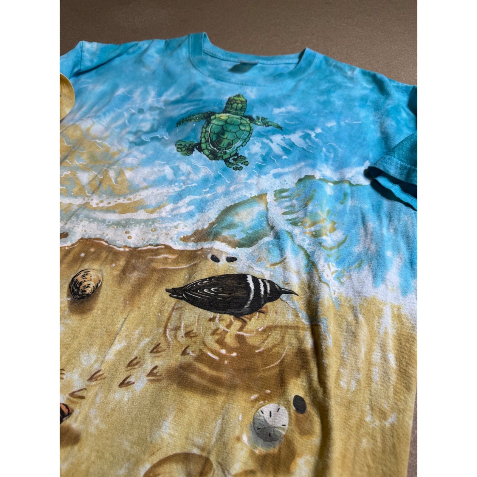 Vintage 1996 Liquid Blue Sea Turtle Beach Tie Dye T-Shirt XL Delta Apparel AOP image 4