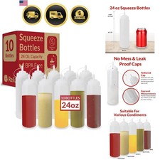 Plastic Squeeze Bottles, 24 oz. 10 Pack Condiment Squeeze Bottles for Sau...