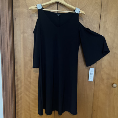 NWT MSK Navy Shift Dress With Rhinestone Embellished Sleeve/ Bell Sleeve  Size S