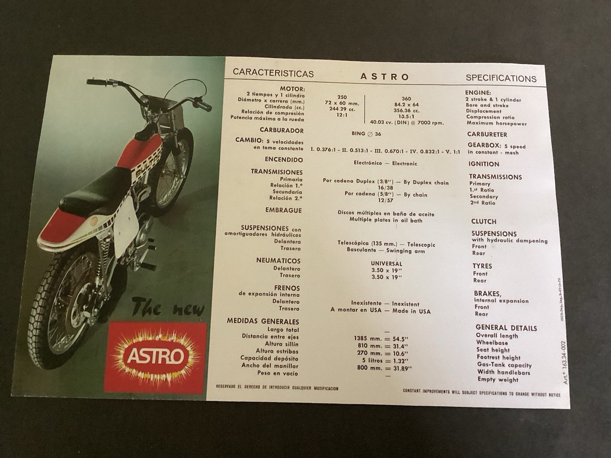 Vintage BULTACO ~1976 Astro Sales Brochure 250/360cc | eBay