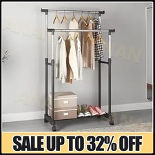 Heavy Duty Metal Single Double Rail Clothes Hanging Rack Shelf Display Stand