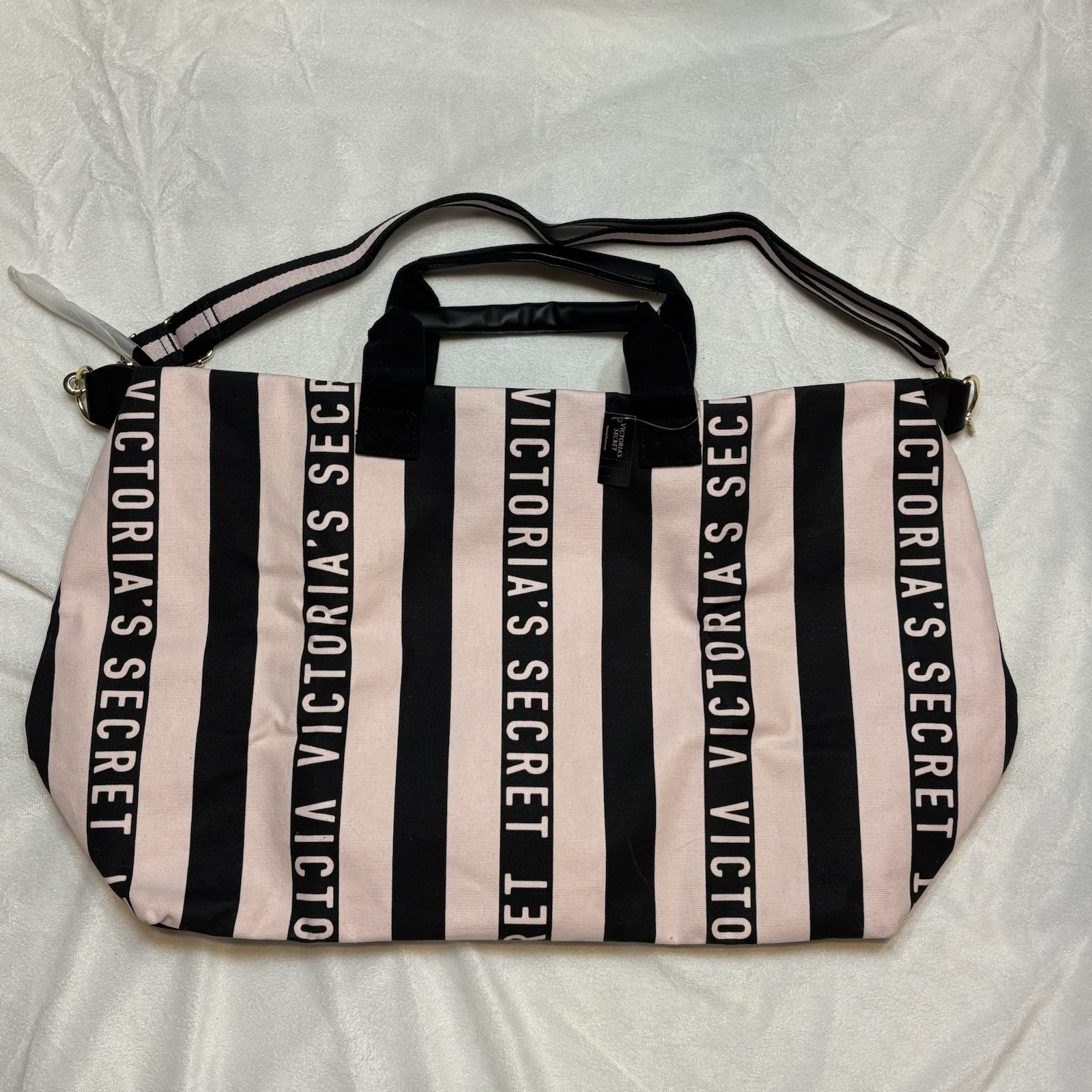 Victoria's Secret Logo Jacquard Stripe Weekender Travel Bag Luggage Carryon Y2K