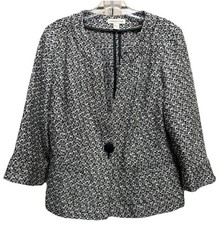 Coldwater Creek V-Neck Black/White Tweed Button Blazer Jacket Size 10