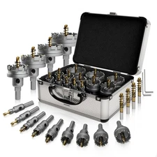 Carbide Hole Saw 19 pcs kit, Metal Steel Hole Saw Bits, TCT Hole Cutter for S...