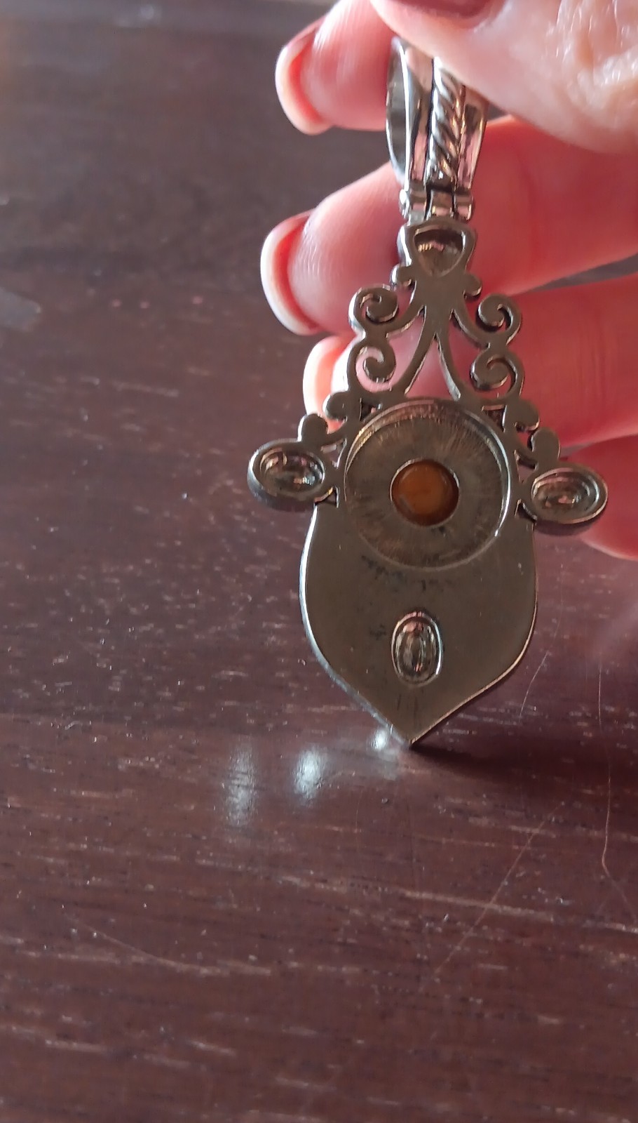 Silvertone brown stone statement pendant - image 3