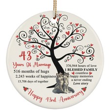 43 Years Love Ornament Happy 43rd Anniversary Cute Wolf Couple Christmas Gifts