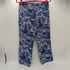 Tommy Hilfiger Boho Floral Pants Blue White Print Ankle Straight Leg Casual 8