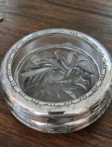 2-Vintage Sterling Silver Amston Cut Glass Crystal Coaster 1930-40