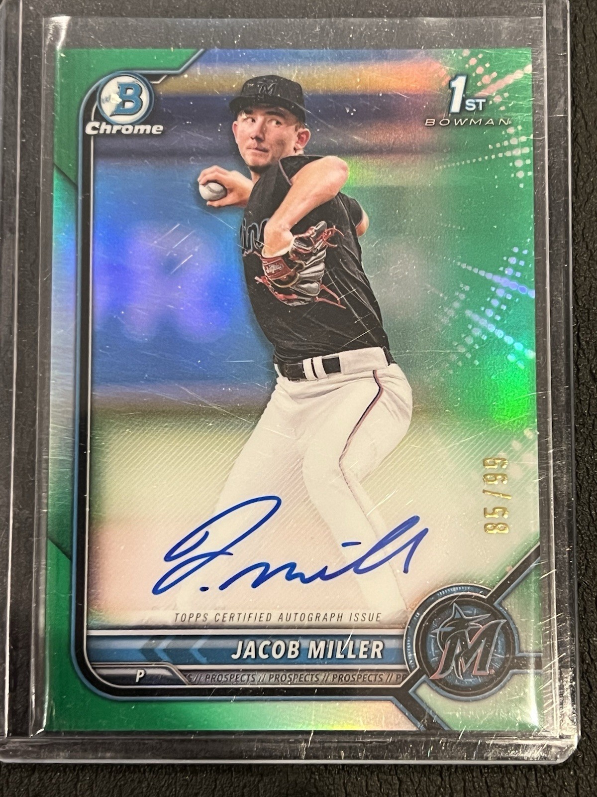 2022 Bowman Draft 1st Chrome JACOB MILLER Green Refractor Auto /99 - Marlins !