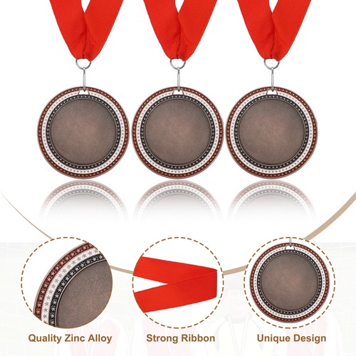 3er Pack Award Medaillen, 3. Preisträger Medaillen mit rotem Band für Spiele, Bronze - Bild 3 von 7