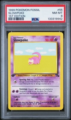 1999 Pokemon Fossil #55 Slowpoke 1st Edition PSA 8