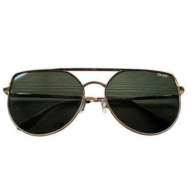 Quay Australia Santa Fe Sunglasses Gold Metal Dark Green Lens Aviator Womens