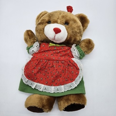Vintage Plush Girl Teddy Bear Christmas Stocking Bow Dress Retro 14'' HTF Rare!