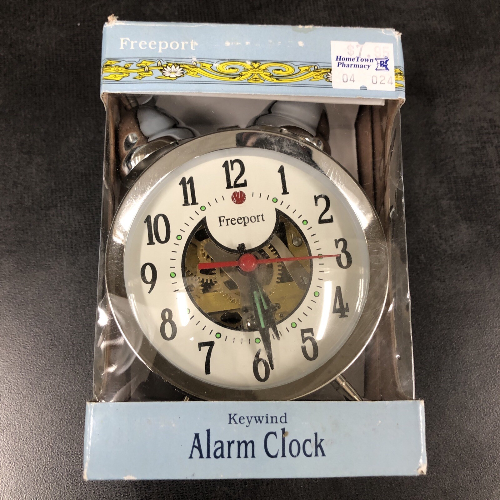 Freeport Alarm Clock Key Wind-Up Twin Bell Vintage Large Numbers Steam Punk New