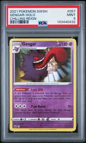 2021 POKEMON SWORD & SHIELD CHILLING REIGN #057 GENGAR-HOLO PSA 9