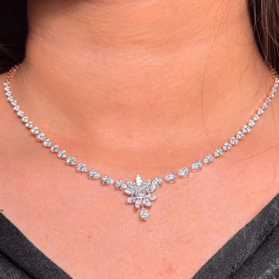 17 kt Smaragd Lab Created Diamant Damen Tennis Halskette 14 K Roségold plattiert