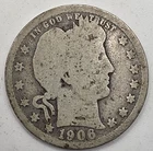 《Silver》1906-D USA BARBER QUARTER -- .1808 OZ of SILVER!!!