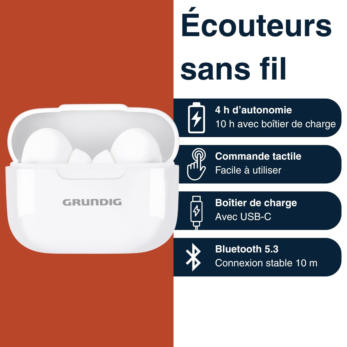 Écouteurs Bluetooth sans fil à commande tactile et réduction de bruit passive - 2