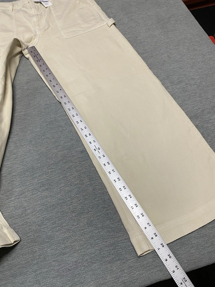 American Eagle Pants Women 12 Short High Rise Baggy Wide Leg Stretch Ivory 31x29 - Image 3 of 4