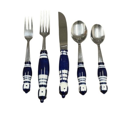 Rosenthal 5 pc Grill Blue Place Setting Stainless Porcelain Flatware Silverware