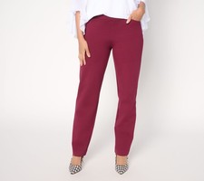 Susan Graver Petite Smart Ponte 350 Straight Leg Pull-On Pants Pinot Red M New